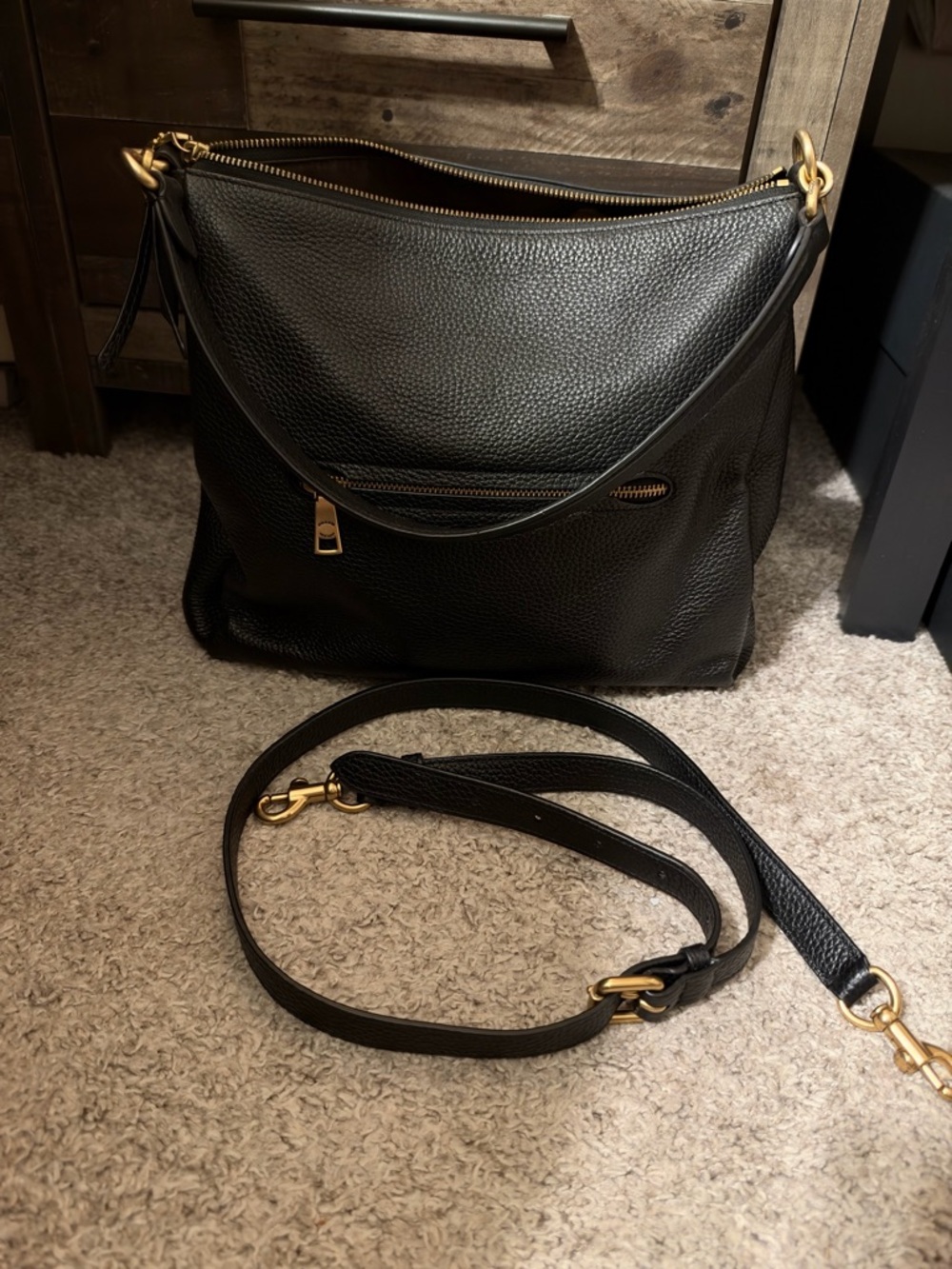 Coach Shay Black Pebbled Leather Shoulder Bag with Gold Hardware